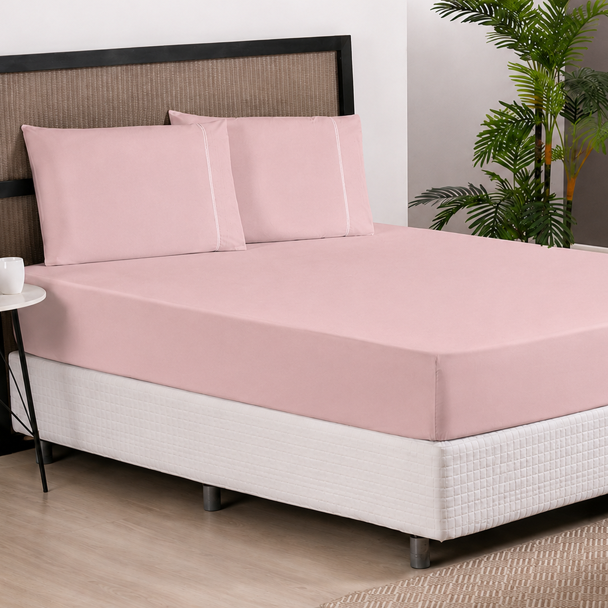 Jogo de Lençol Queen 3 Peças 300 Fios Micropercal Ponto Palito Rose