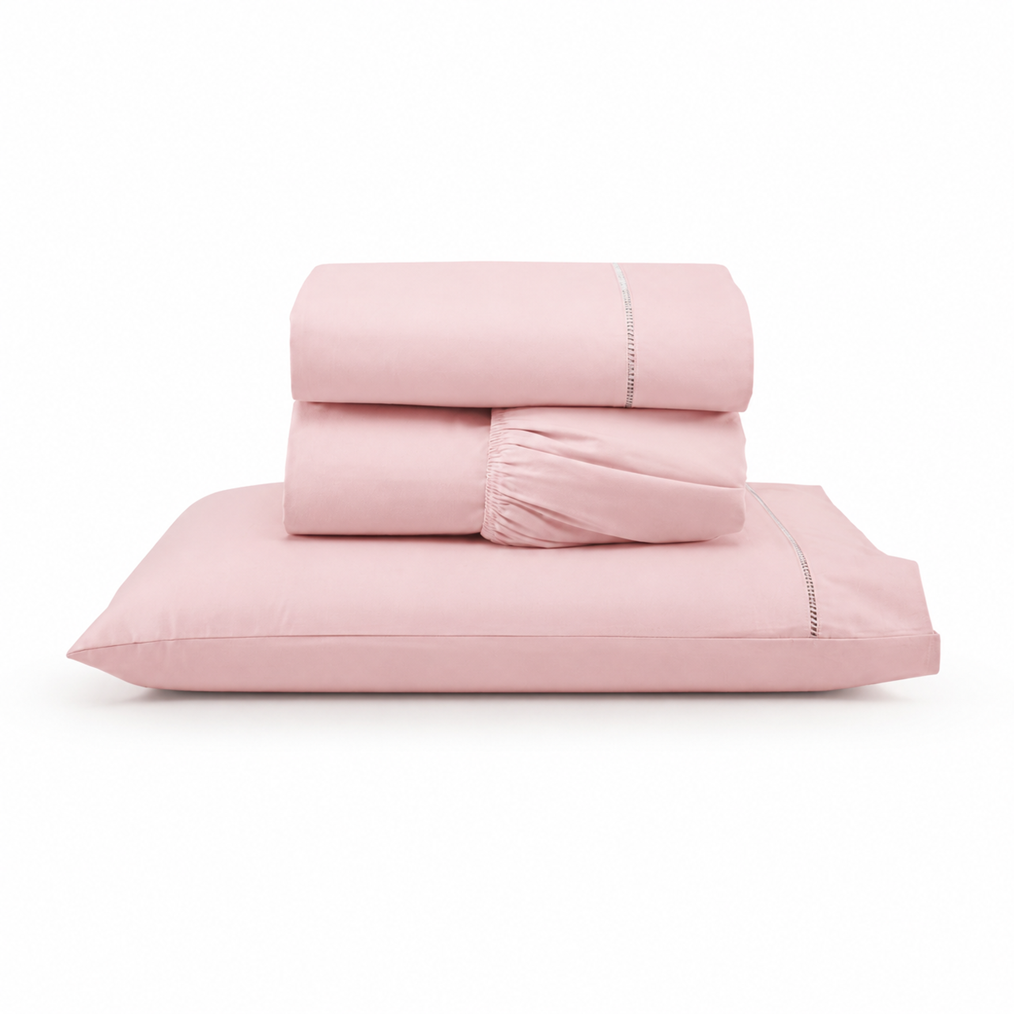 Jogo de Lençol Solteiro 3 Peças 300 Fios Micropercal Ponto Palito Rose