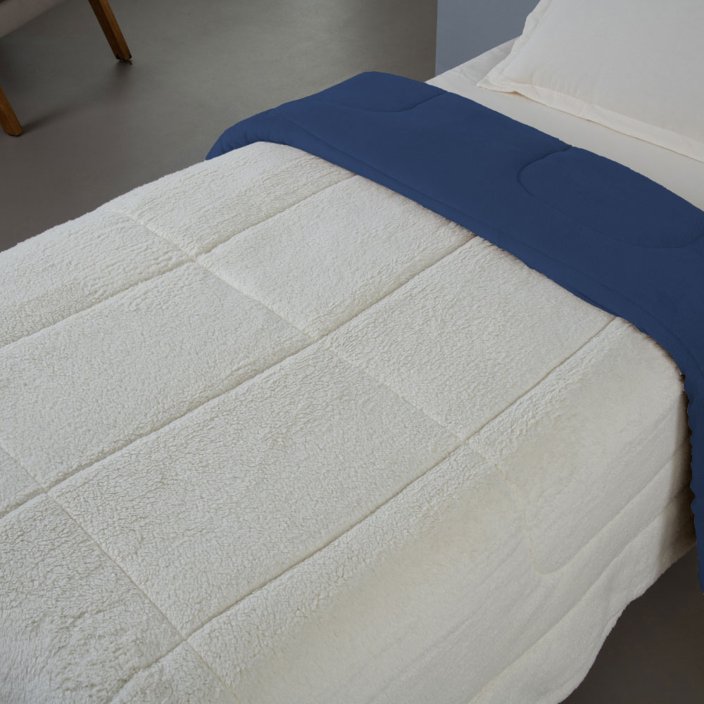 Coberdrom Soft Solteiro Dupla Face Sherpa Carneiro 230 x 170 cm Azul Marinho