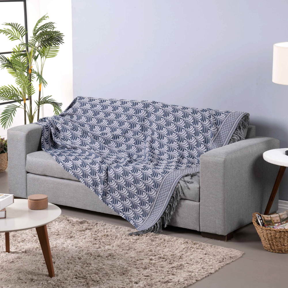Manta para Sofá Luxor Jacquard com Franja 2,10 x 1,35 m Azul Palmeira