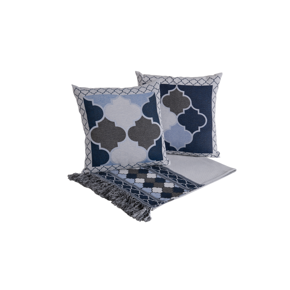 Kit Xale para Sofá 5 Peças Jacquard com Franja e Almofadas Cheias