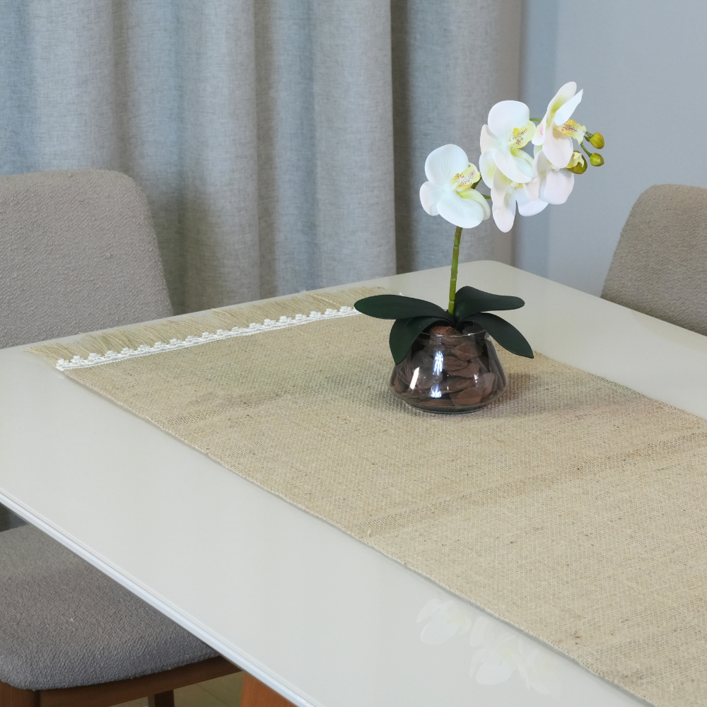 Caminho de Mesa Decorê Juta e Malva Bege 46 x 130 cm
