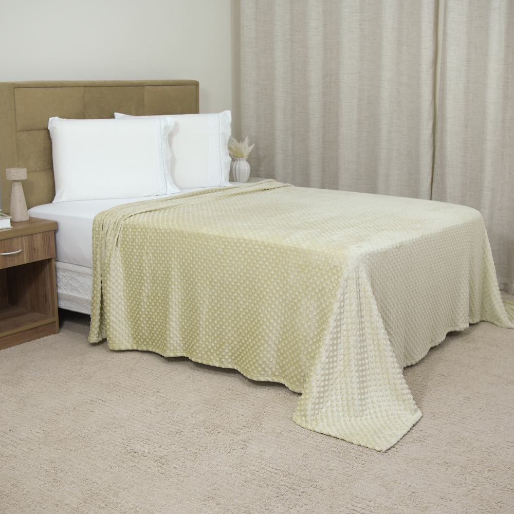 Manta Cobertor Delicatta Fleece Bolinha 220 x 240 cm Bege