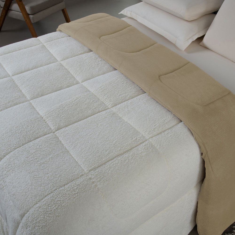 Coberdrom Soft Queen Dupla Face Sherpa Carneiro 230 x 250 cm Bege