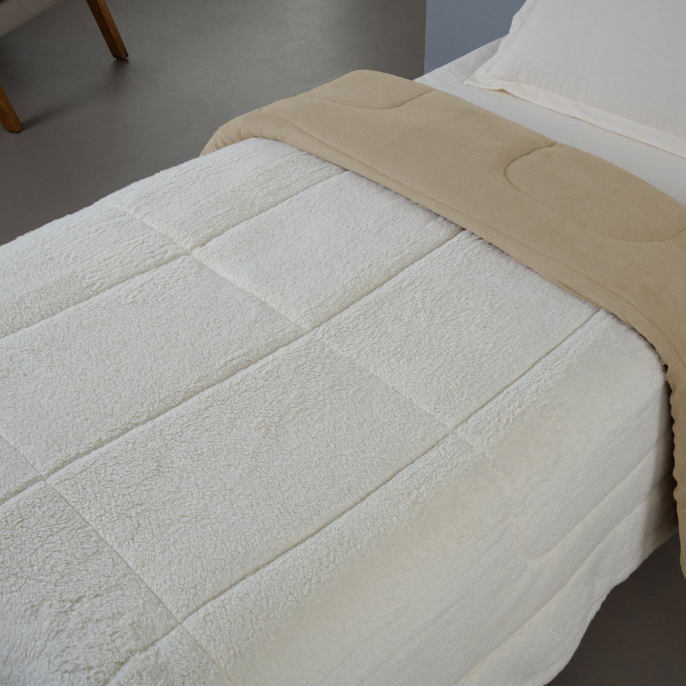 Coberdrom Soft Solteiro Dupla Face Sherpa Carneiro 230 x 170 cm Bege