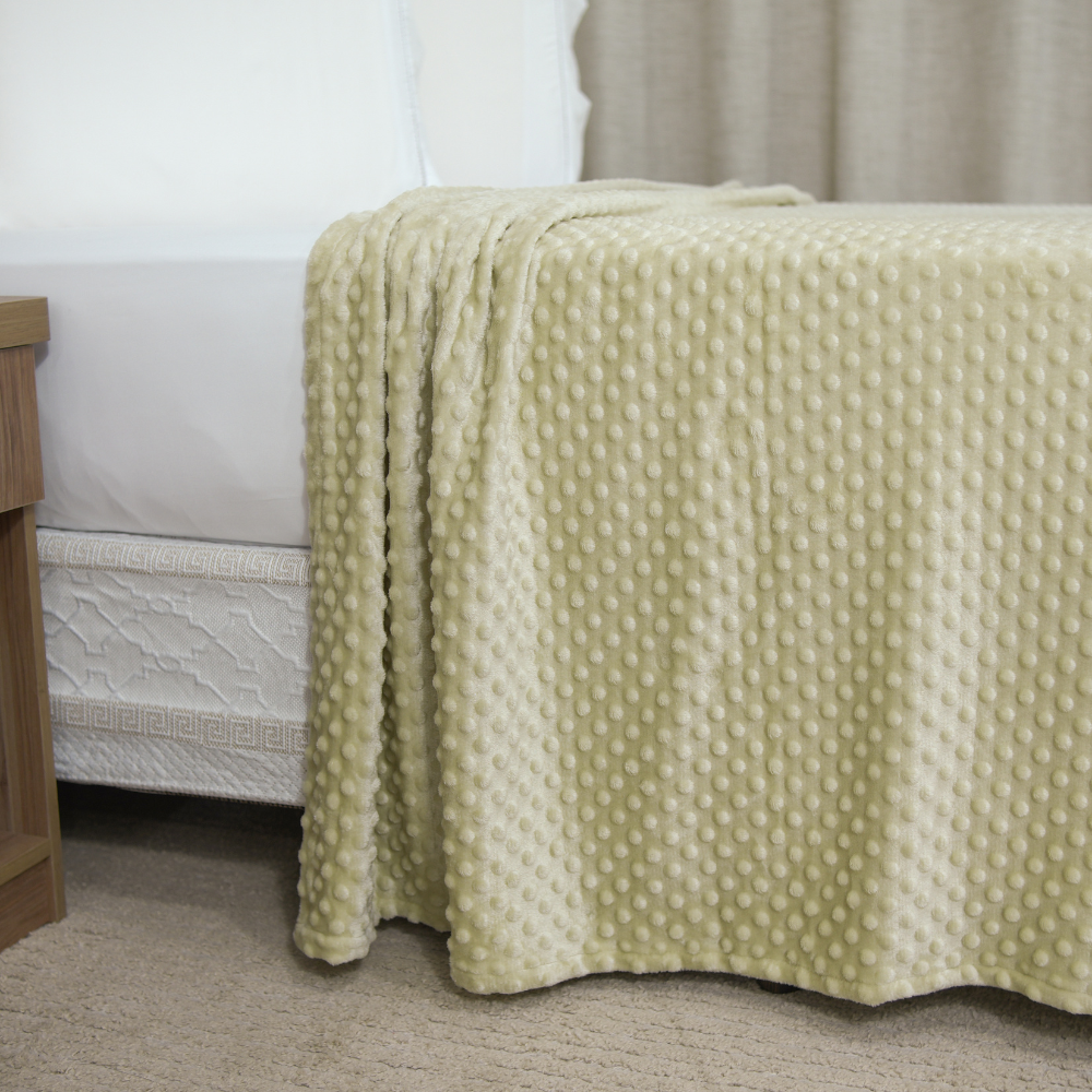 Manta Cobertor Delicatta Fleece Bolinha 220 x 240 cm Bege