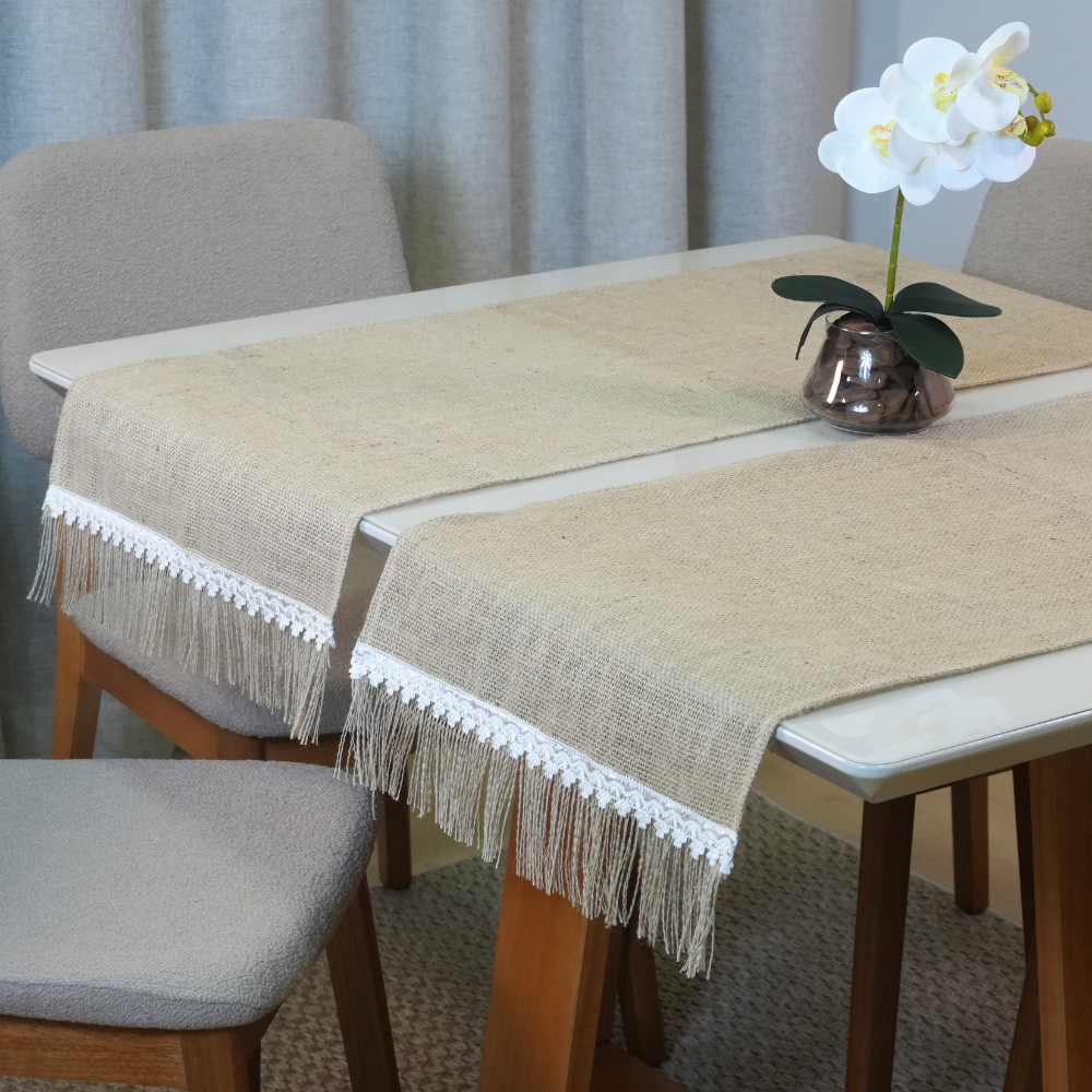 Caminho de Mesa Decorê Juta e Malva Bege 46 x 130 cm