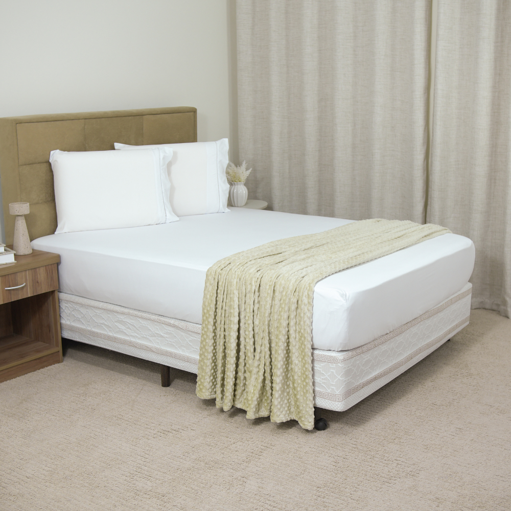 Manta Cobertor Delicatta Fleece Bolinha 220 x 240 cm Bege