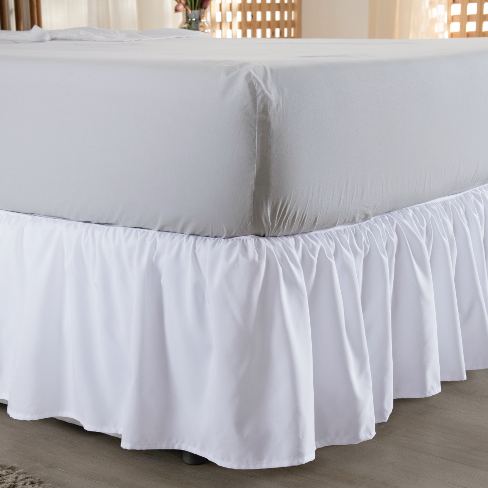 Saia para Cama Box Queen Elegance Micropercal 300 Fios com Elástico Branco