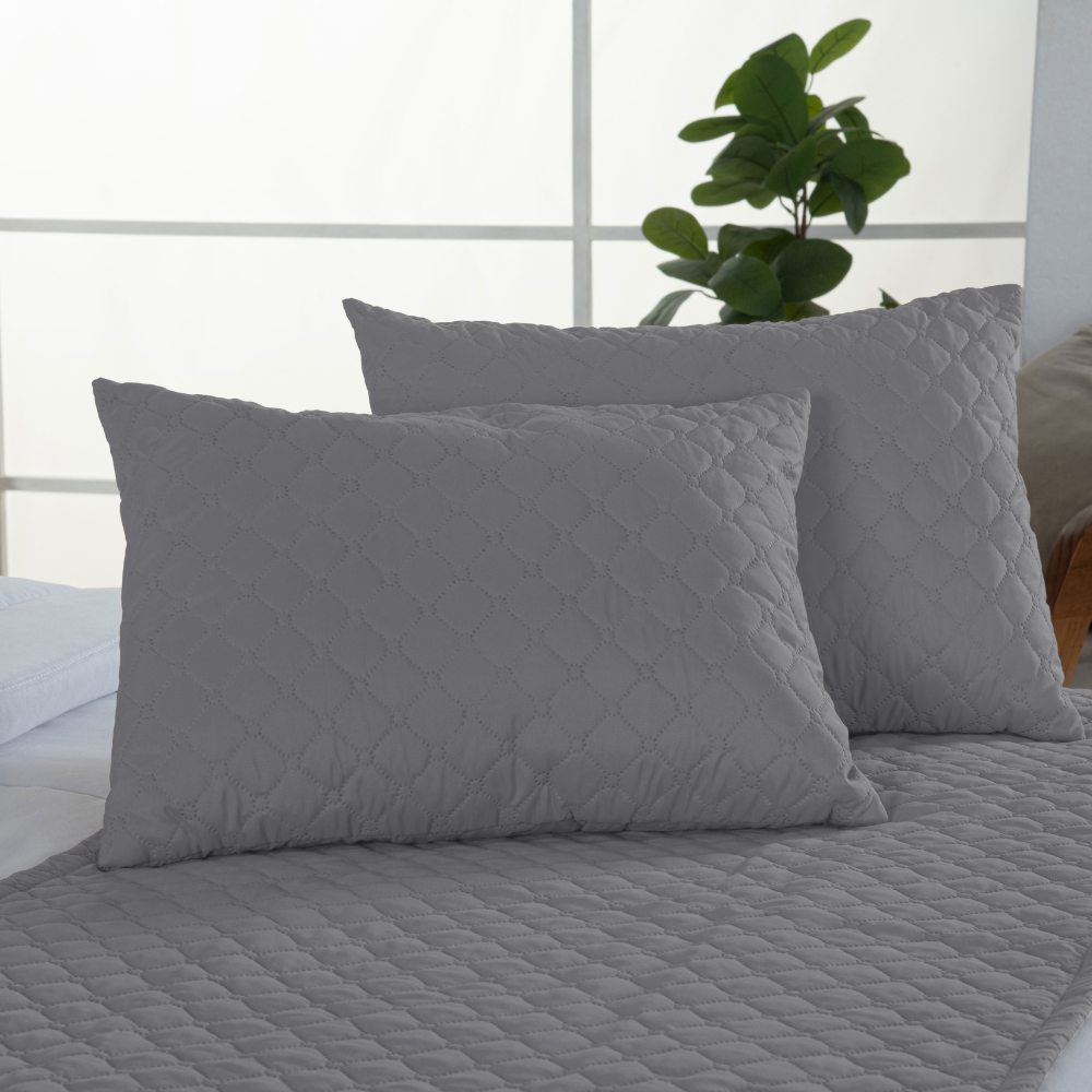 Kit Peseira Queen 5 Peças Microfibra Matelassê com Almofada Cheia Cinza