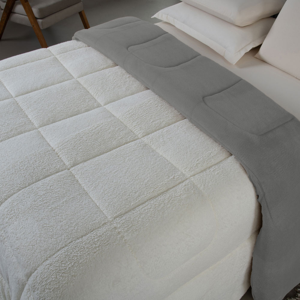 Coberdrom Soft Queen Dupla Face Sherpa Carneiro 230 x 250 cm Cinza