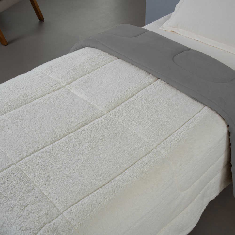 Coberdrom Soft Solteiro Dupla Face Sherpa Carneiro 230 x 170 cm Cinza
