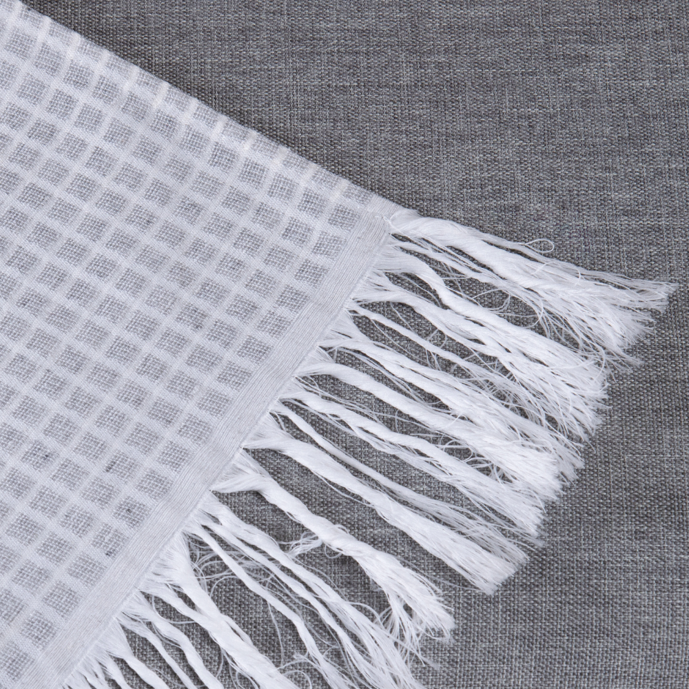 Manta para Sofá Grid Jacquard com Franja 2,10 x 1,35 m Cinza