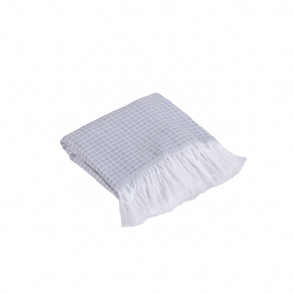 Manta para Sofá Grid Jacquard com Franja 2,10 x 1,35 m Cinza