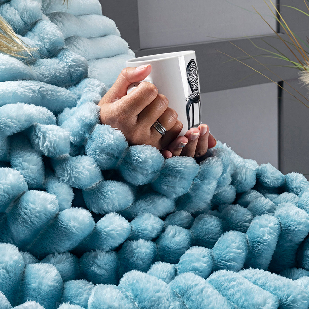 Cobertor Ultrasoft Fluffy Queen Microfibra Flannel 320g/m² Aqua