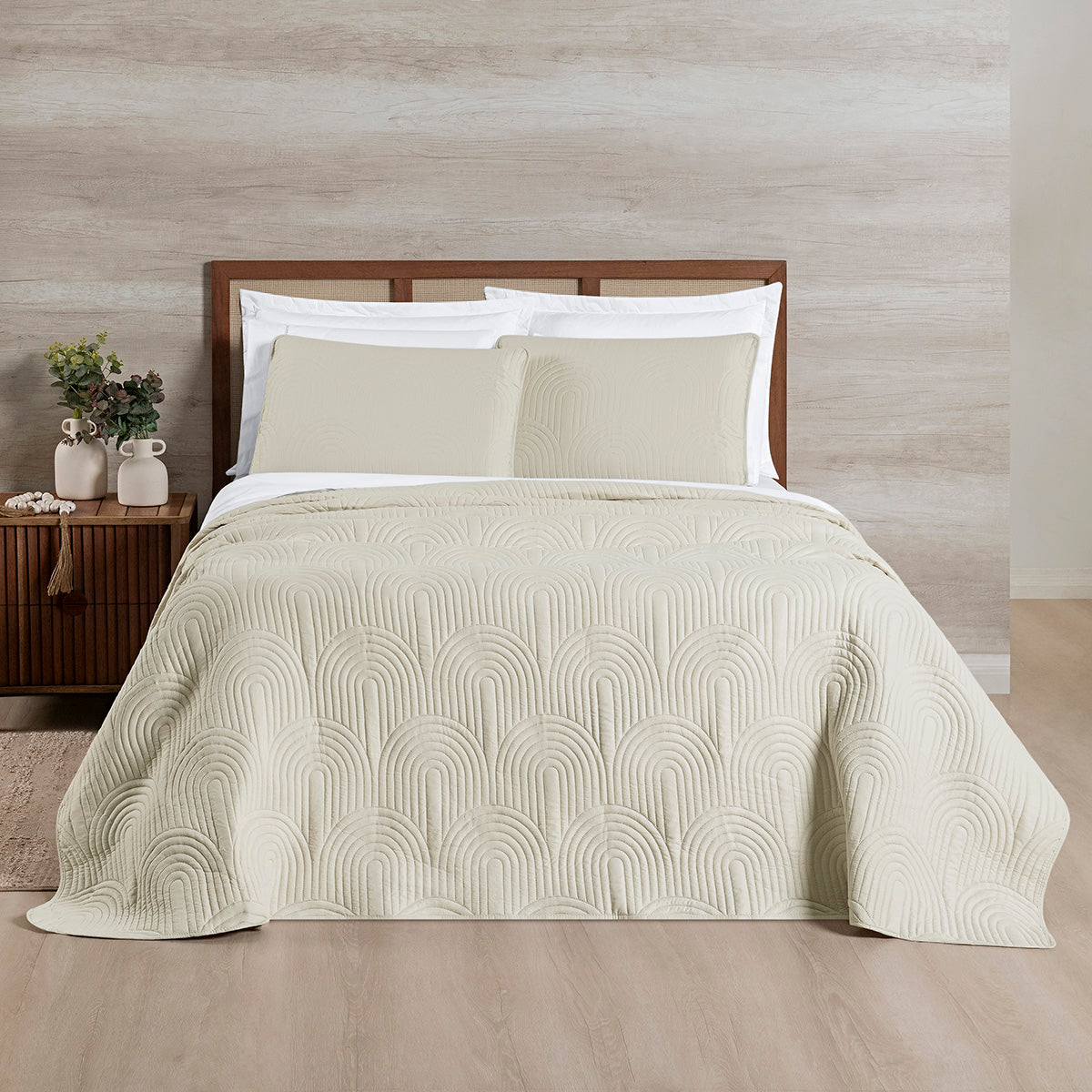 Cobre Leito Arcos King 3 Peças Micropercal 200 Fios Matelado Baunilha