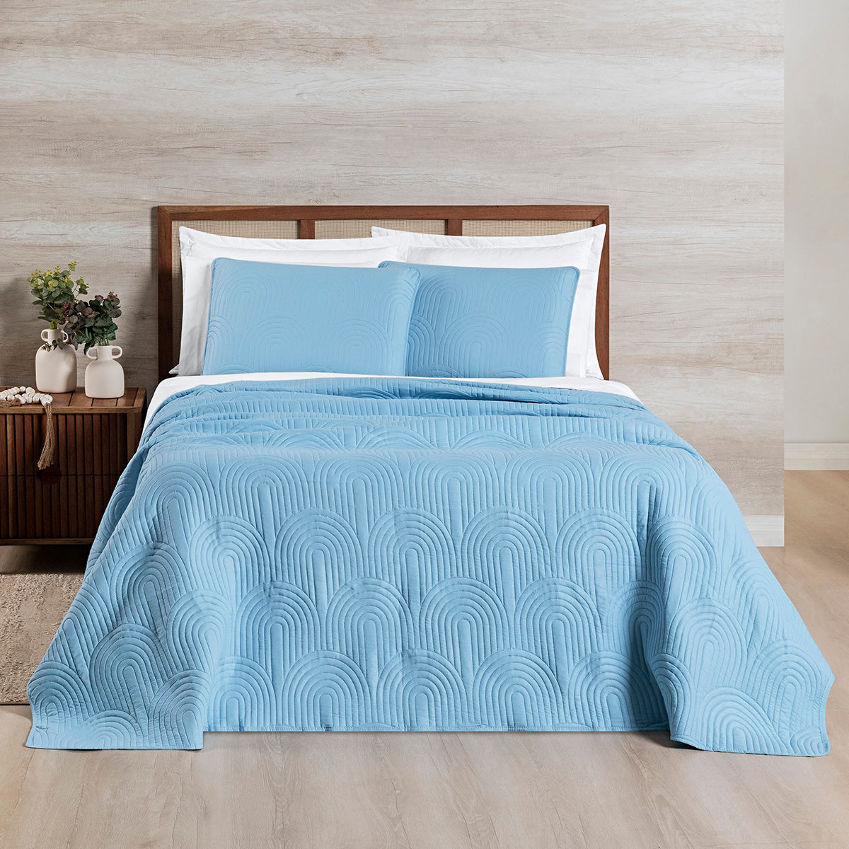 Cobre Leito Arcos King 3 Peças Micropercal 200 Fios Matelado Azul