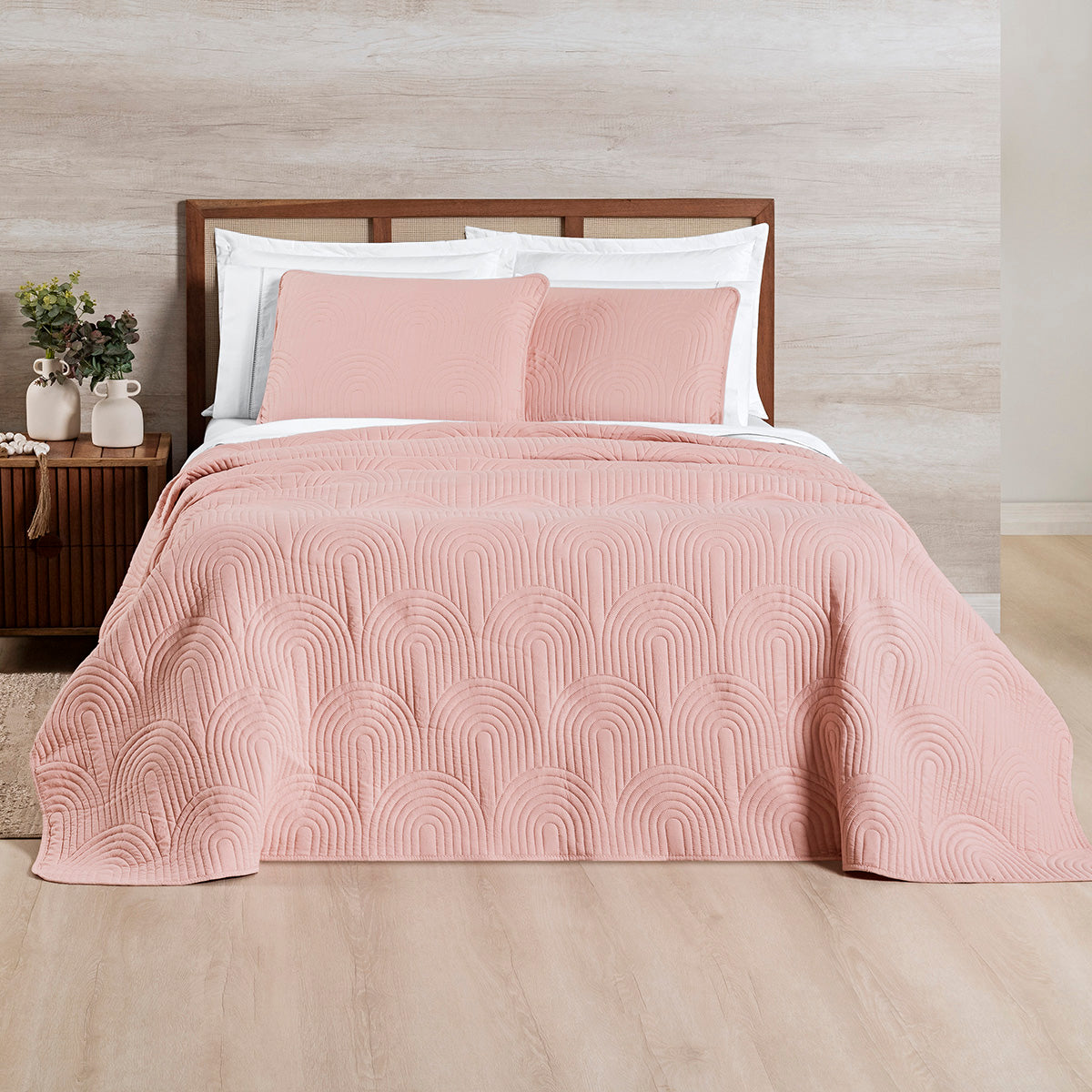 Cobre Leito Arcos King 3 Peças Micropercal 200 Fios Matelado Rosa
