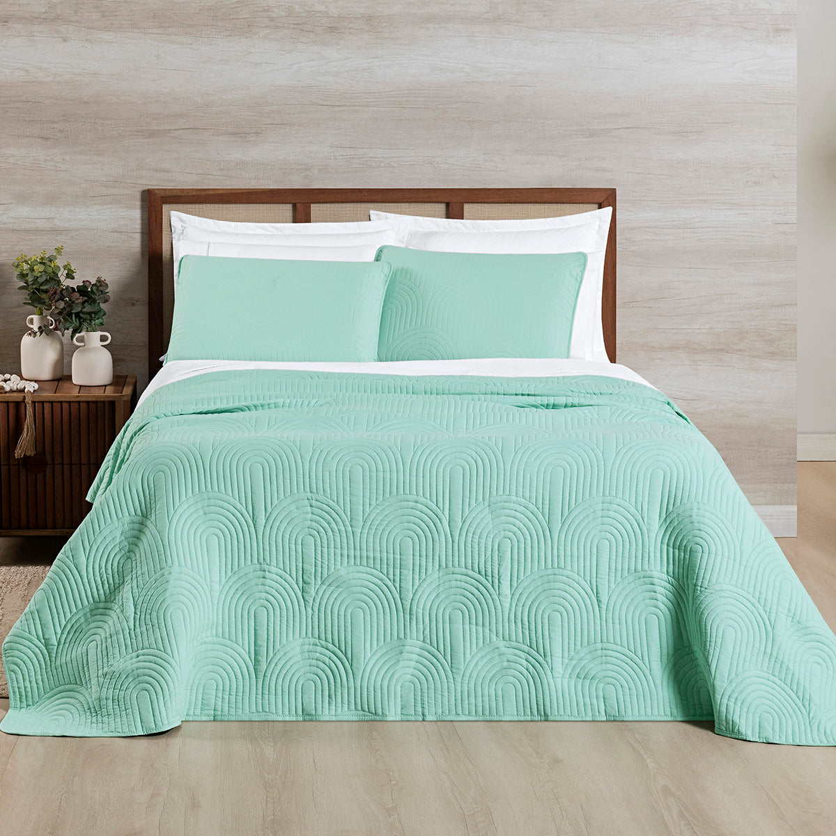 Cobre Leito Arcos King 3 Peças Micropercal 200 Fios Matelado Verde