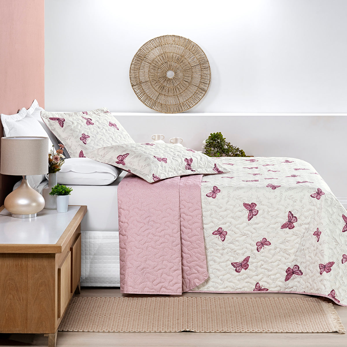 Cobre Leito Queen Avere Micropercal 200 Fios Estampado 3 Peças Borboletas