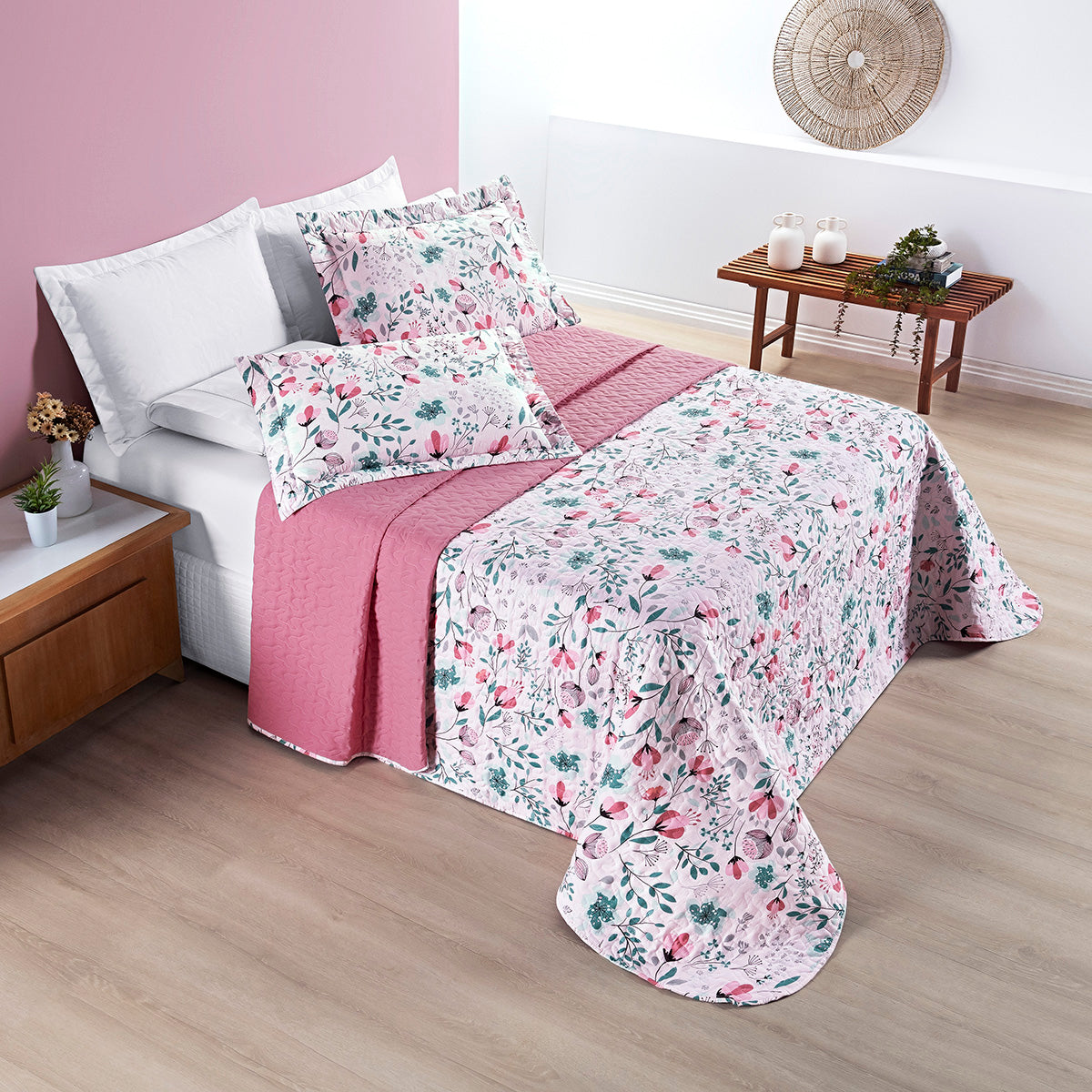 Cobre Leito King Avere Micropercal 200 Fios Estampado 3 Peças Bothanica
