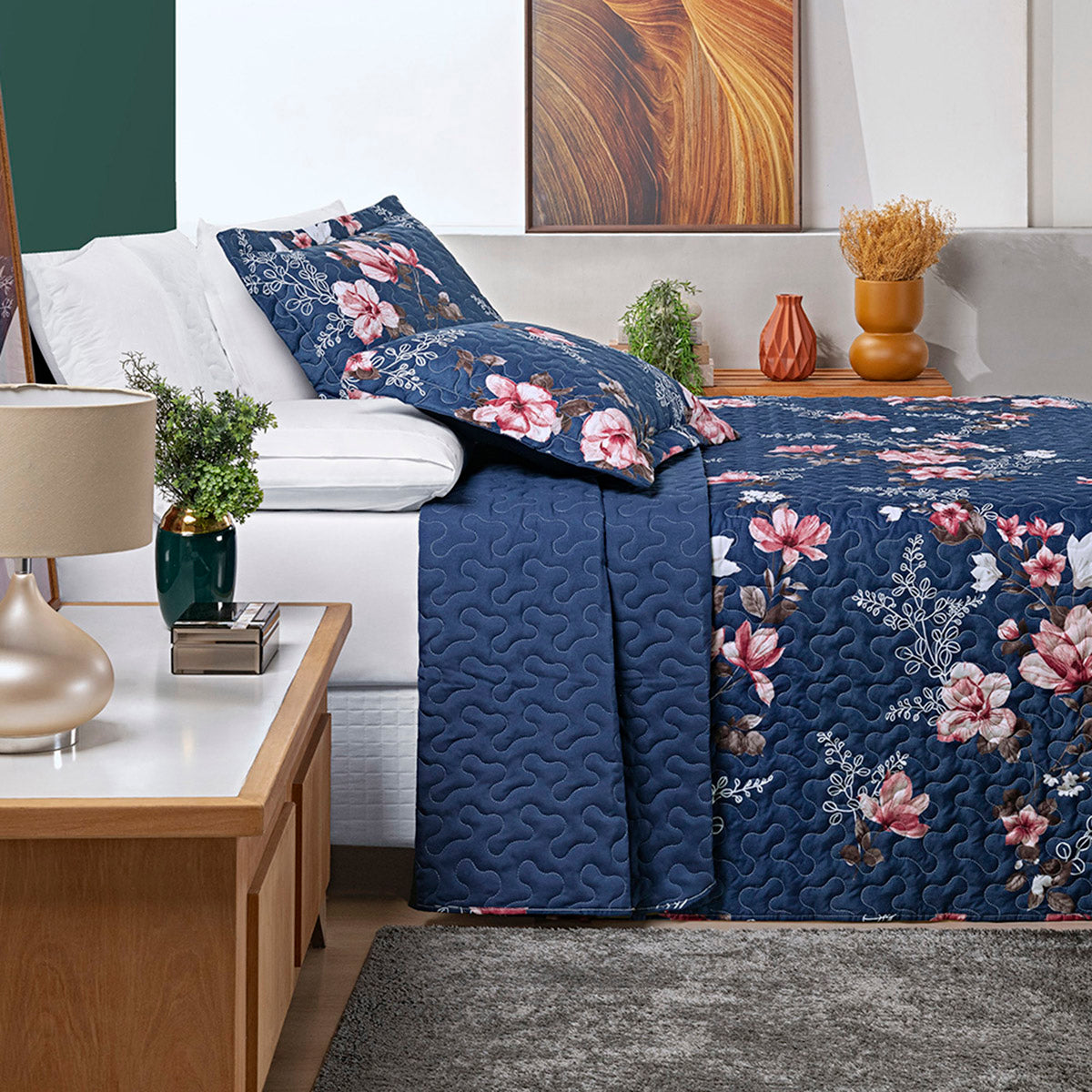 Cobre Leito King Avere Micropercal 200 Fios Estampado 3 Peças Encantada