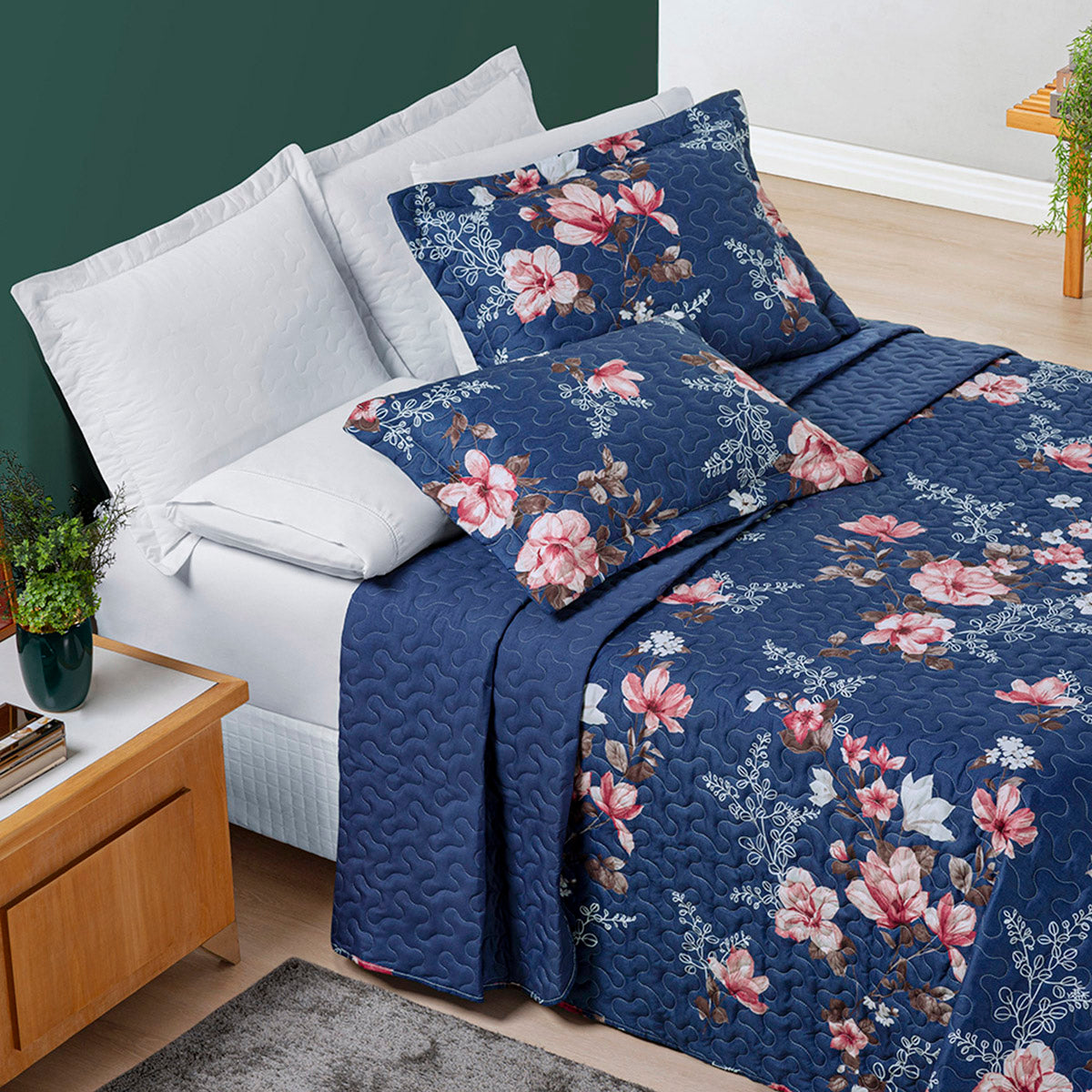 Cobre Leito King Avere Micropercal 200 Fios Estampado 3 Peças Encantada