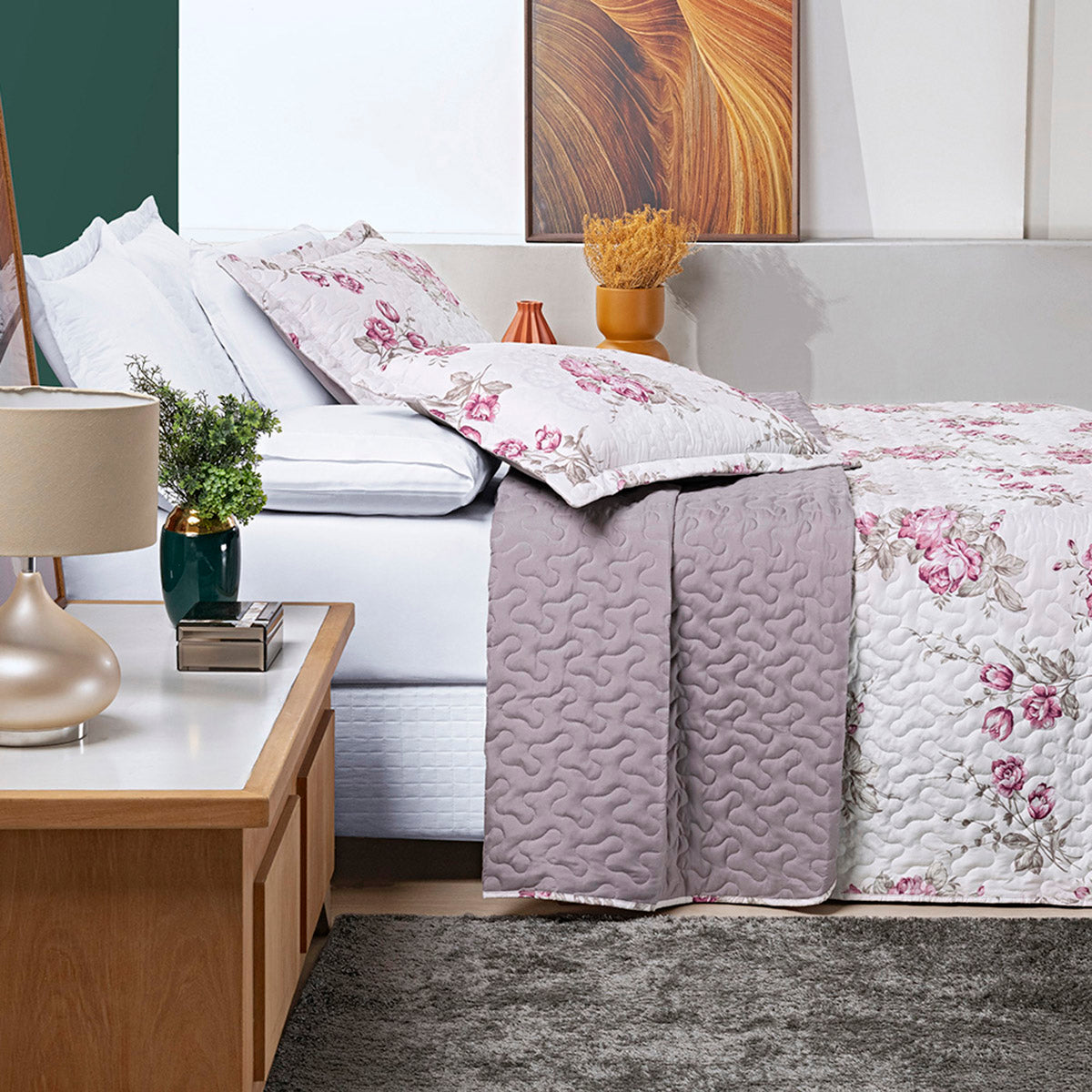 Cobre Leito King Avere Micropercal 200 Fios Estampado 3 Peças Lilac