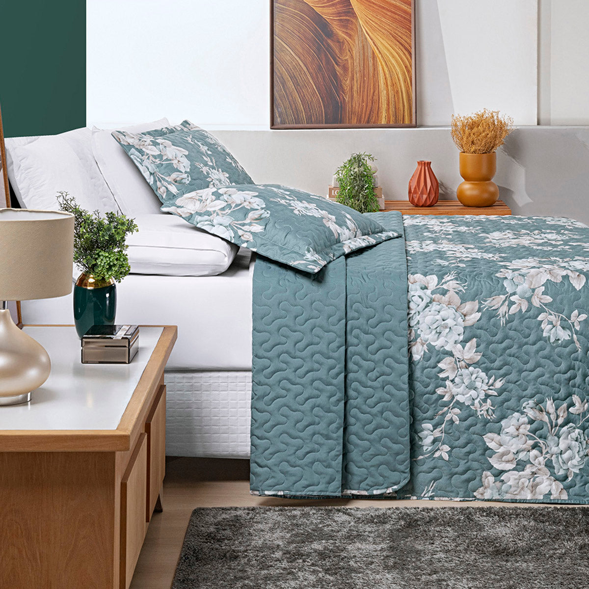 Cobre Leito King Avere Micropercal 200 Fios Estampado 3 Peças Primavera