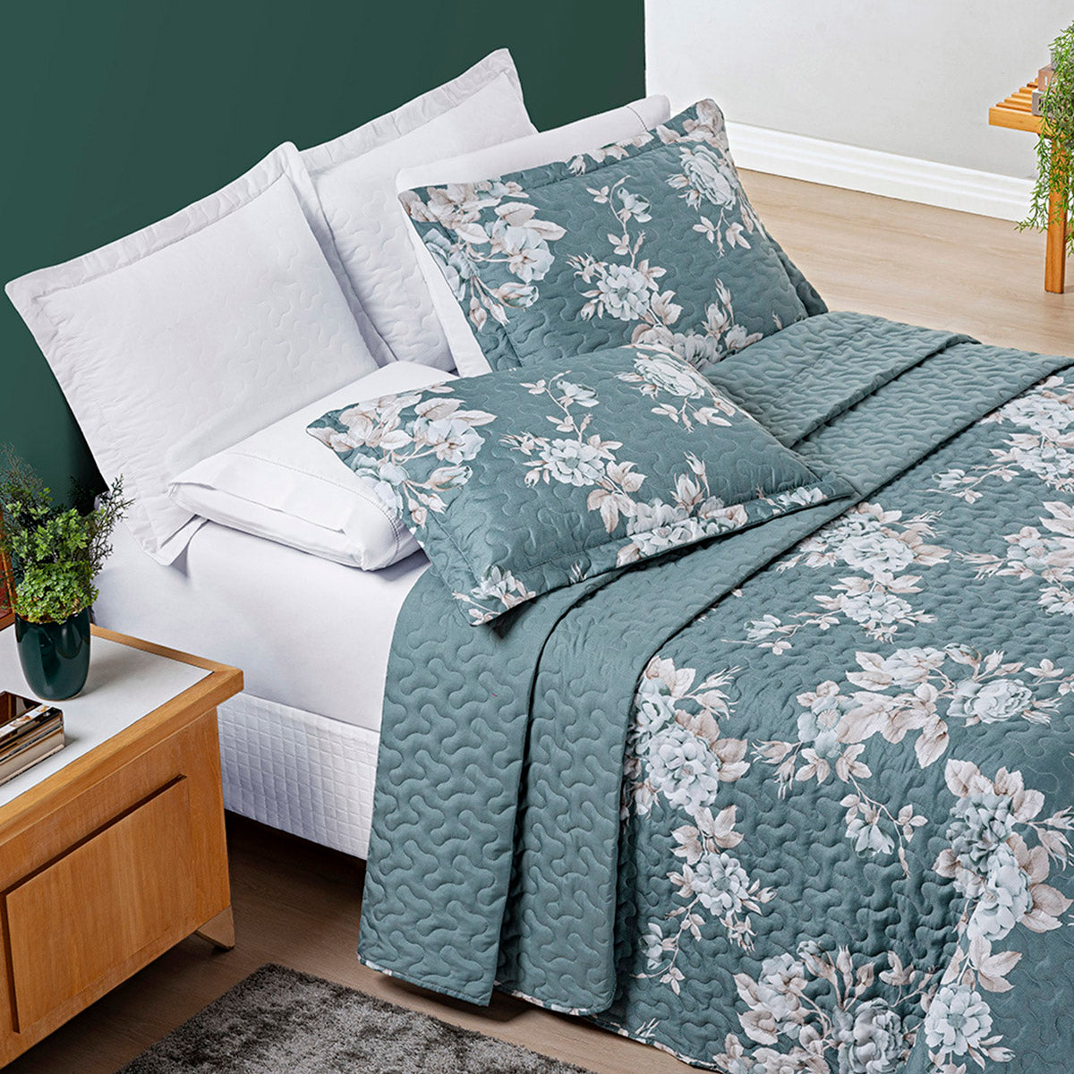 Cobre Leito King Avere Micropercal 200 Fios Estampado 3 Peças Primavera