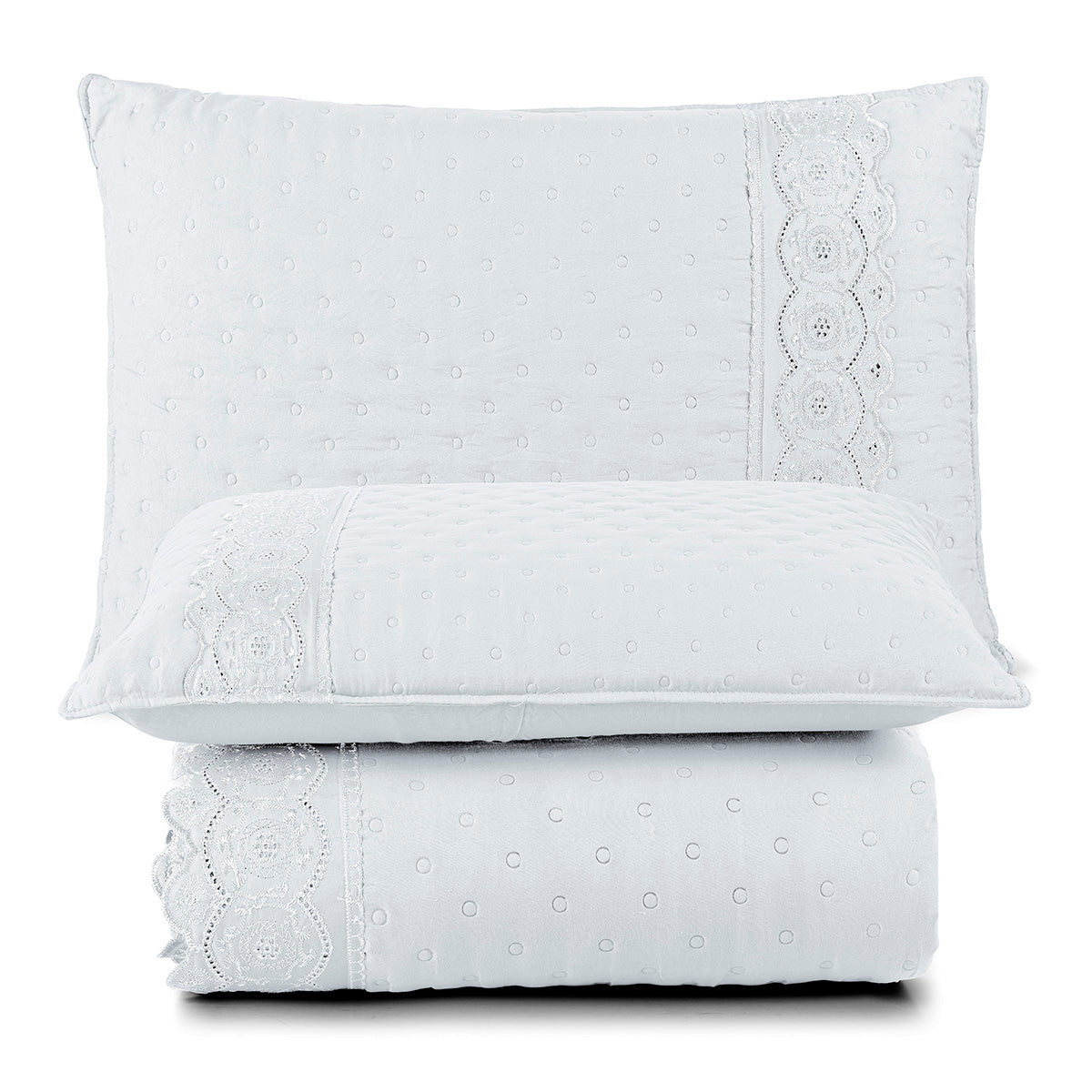 Cobre Leito King Nobless Micropercal 200 Fios Bordado Inglês 3 Peças Branco