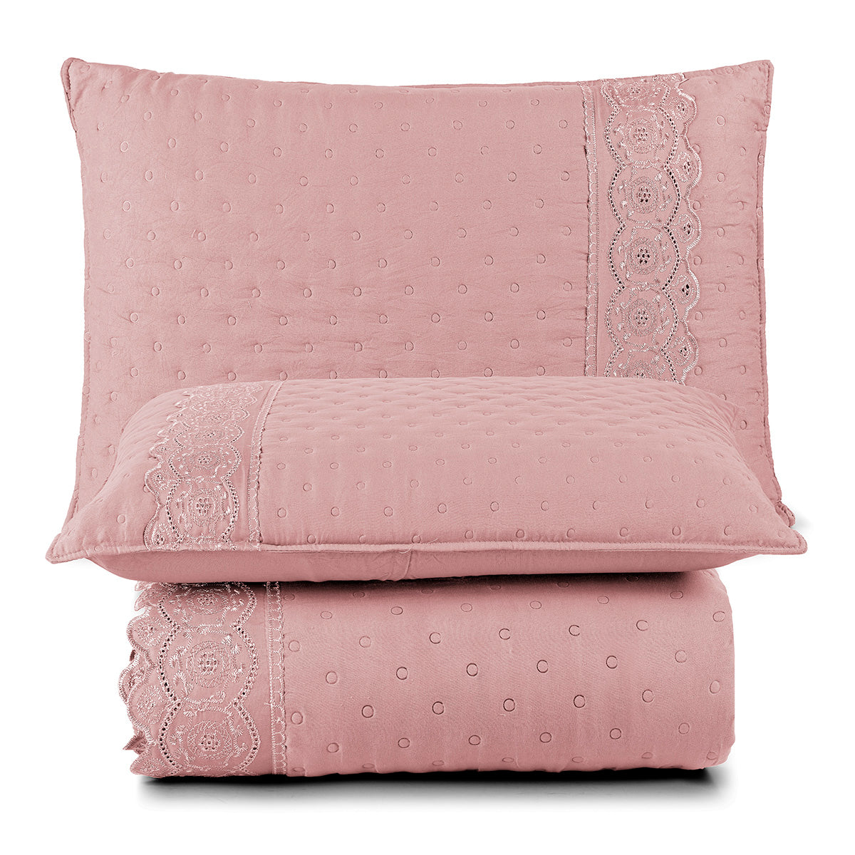 Cobre Leito King Nobless Micropercal 200 Fios Bordado Inglês 3 Peças Sal Rosa