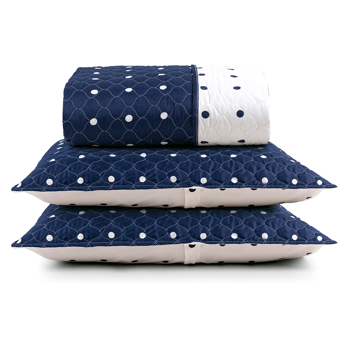 Cobre-Leito King Petit Poá Dupla Face Matelassê Micropercal 200 Fios 3 Peças Azul Marinho