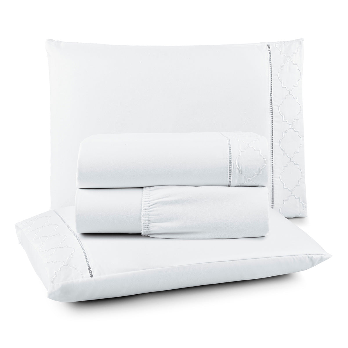 Jogo de Lençol Queen Infinity Micropercal 400 Fios Bordado 4 Peças Branco