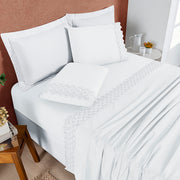 Jogo de Lençol Queen Nobless Micropercal 200 Fios com Bordado Inglês 4 Peças Branco