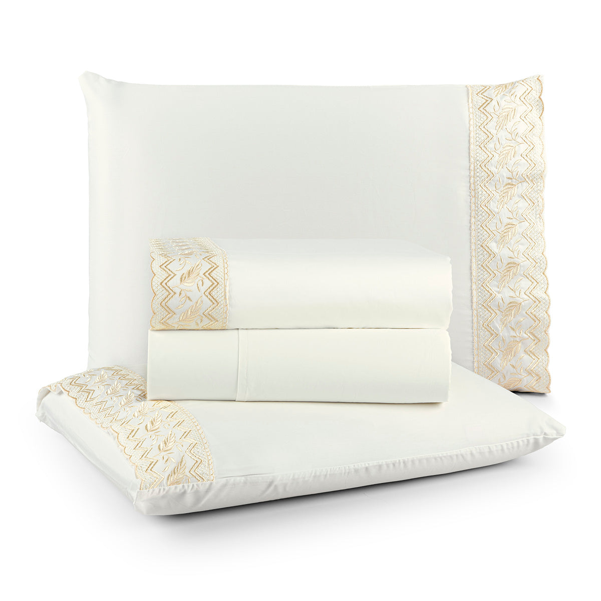 Jogo de Lençol King Supreme Percal 400 Fios 100% Algodão com Laise Bordada 4 Peças Off-White