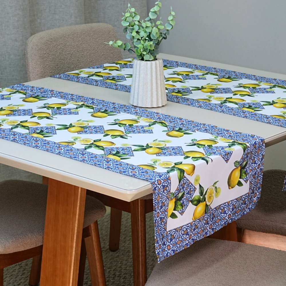 Caminho de Mesa Allegra Microfibra Estampa Digital 43 x 125 cm Limão