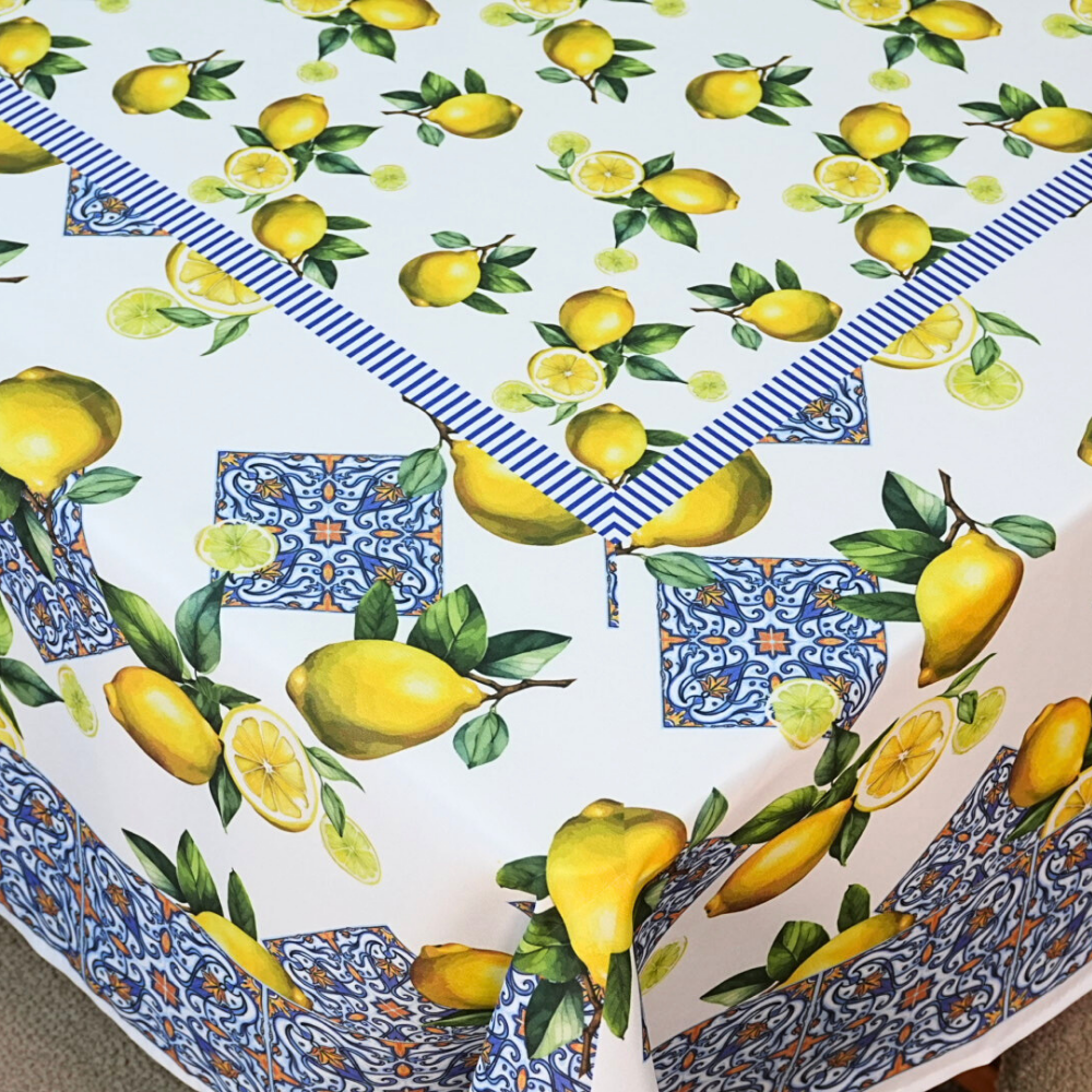 Toalha de Mesa Allegra Microfibra Estampa Digital 4 Lugares 150 x 150 cm Limão