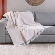 Manta para Sofá Grid Jacquard com Franja 2,10 x 1,35 m Palha