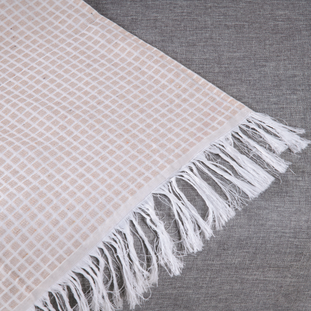 Manta para Sofá Grid Jacquard com Franja 2,10 x 1,35 m Palha