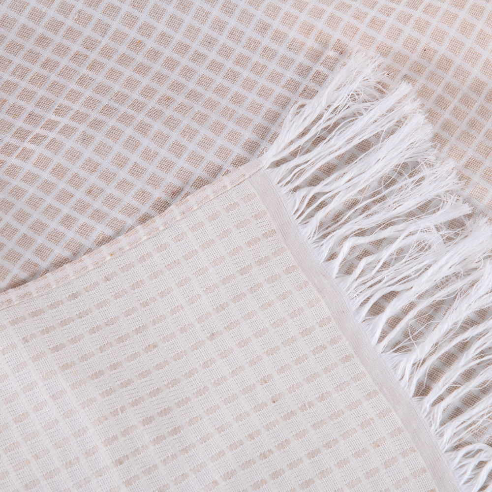 Manta para Sofá Grid Jacquard com Franja 2,10 x 1,35 m Palha