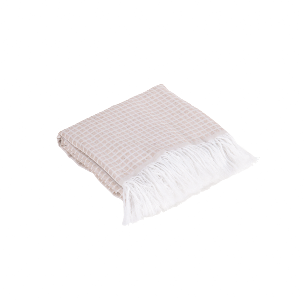 Manta para Sofá Grid Jacquard com Franja 2,10 x 1,35 m Palha