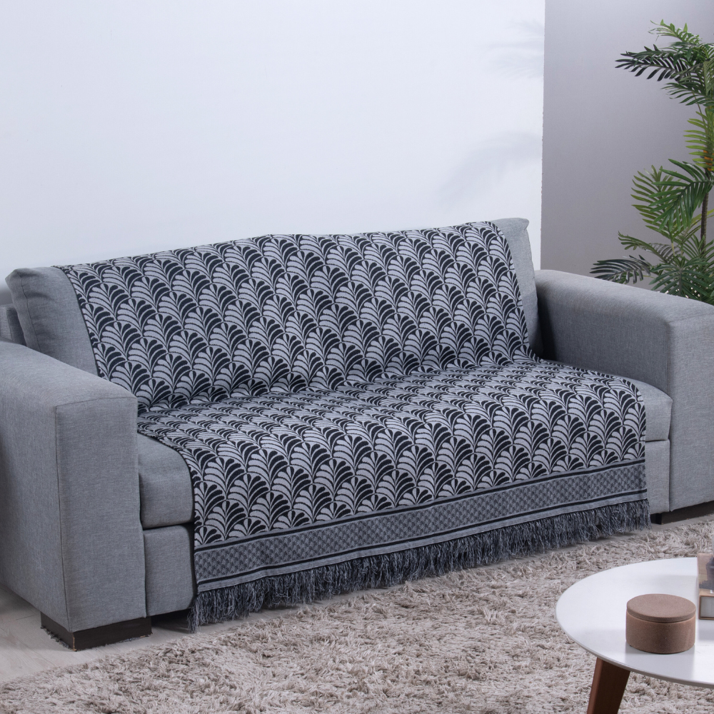Manta para Sofá Luxor Jacquard com Franja 2,10 x 1,35 m Preto Palmeira