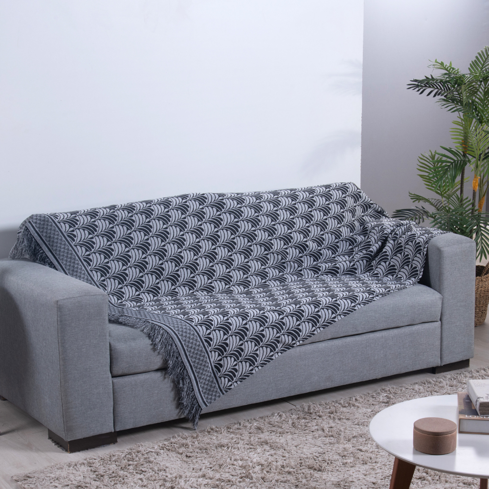 Manta para Sofá Luxor Jacquard com Franja 2,10 x 1,35 m Preto Palmeira