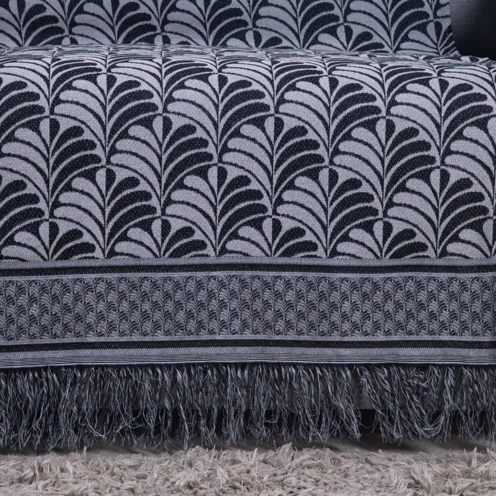 Manta para Sofá Luxor Jacquard com Franja 2,10 x 1,35 m Preto Palmeira
