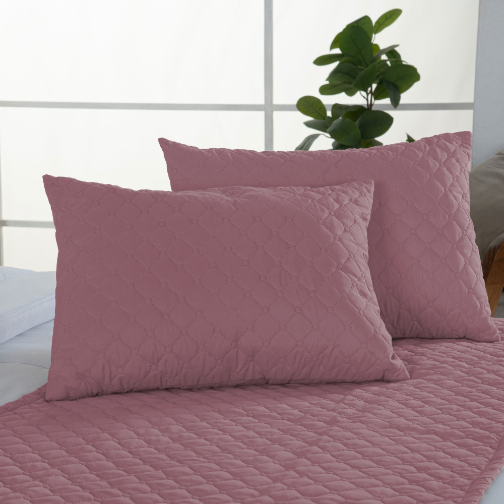 Kit Peseira Queen 5 Peças Microfibra Matelassê com Almofada Cheia Rosa
