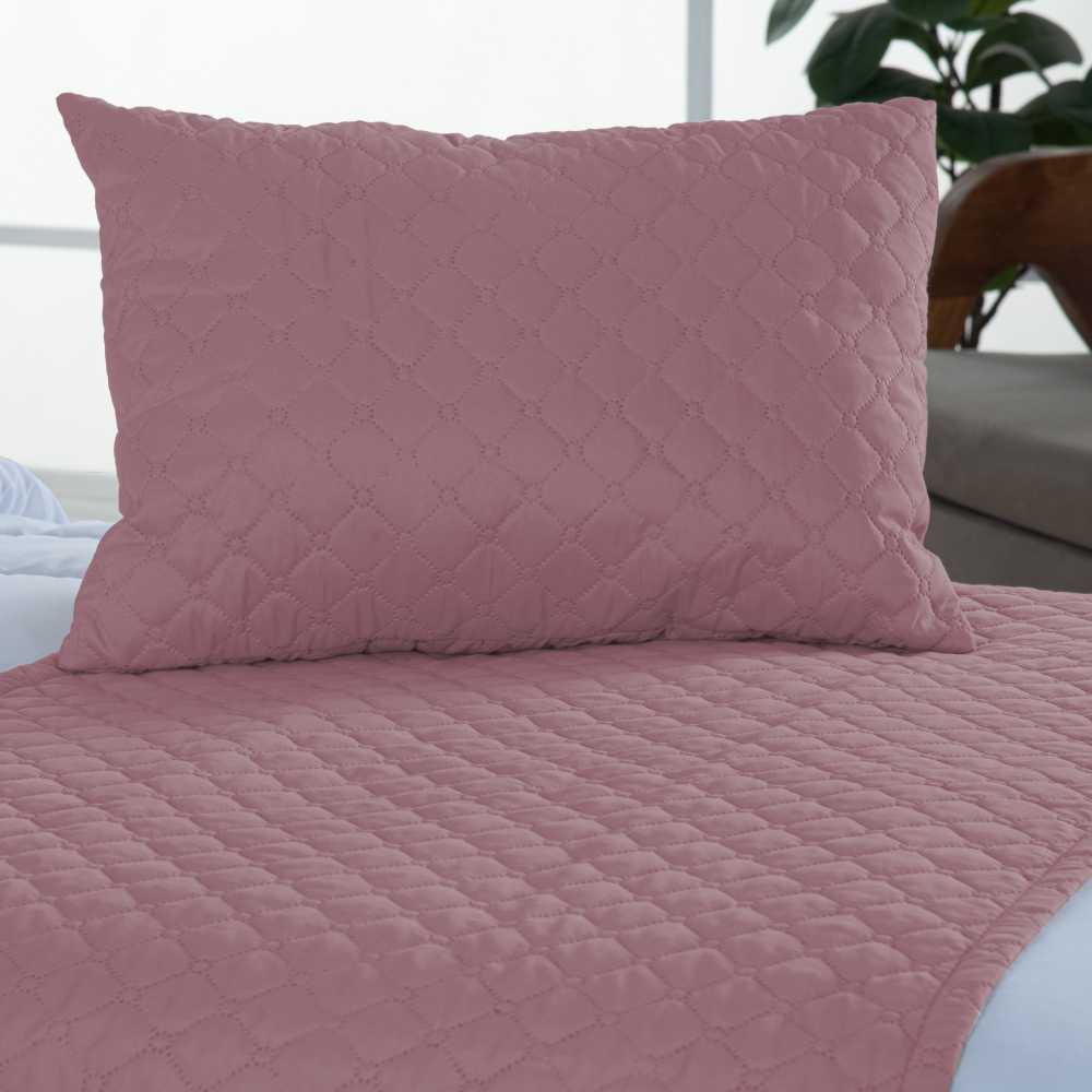 Kit Peseira Solteiro 3 Peças Microfibra Matelassê com Almofada Cheia Rosa