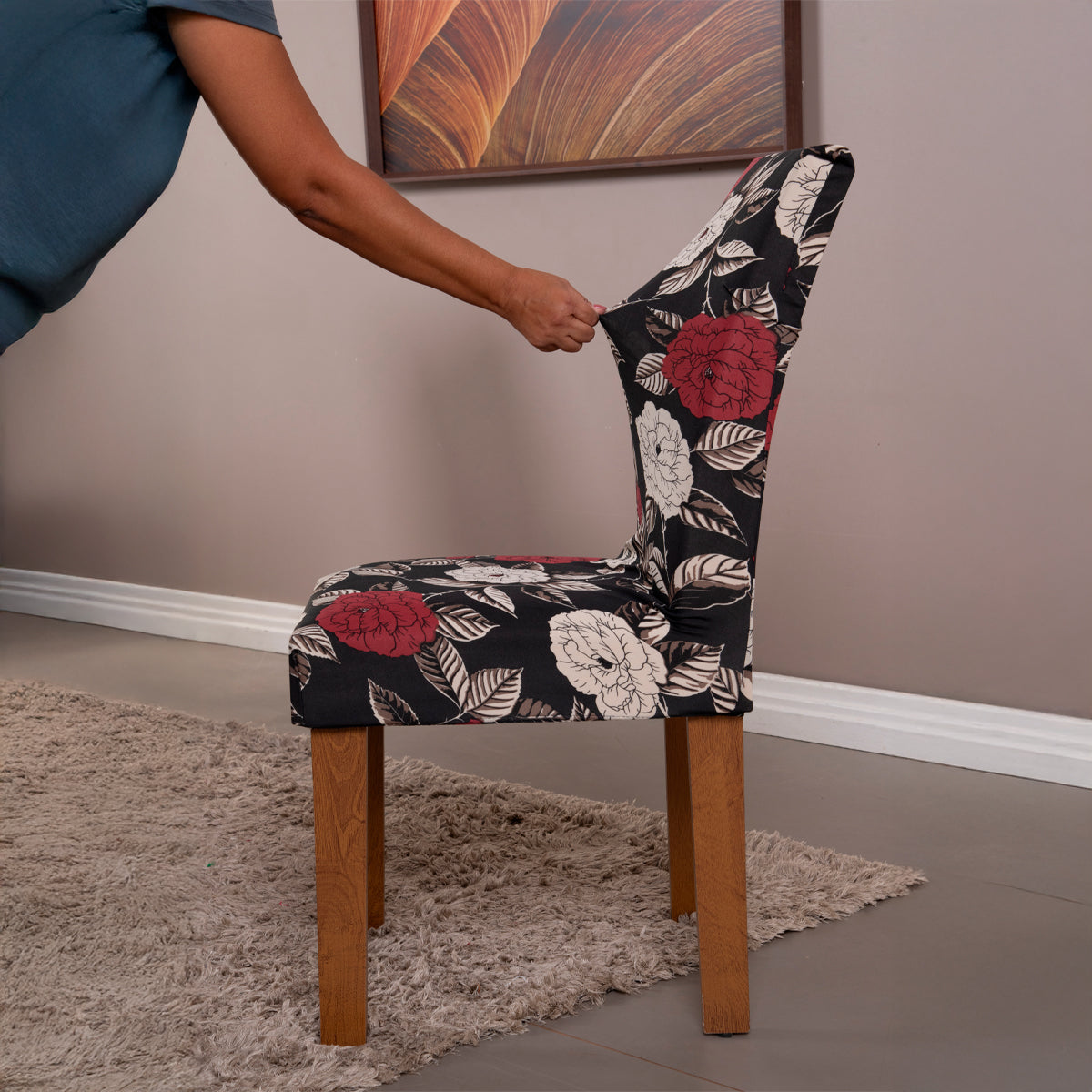 Capa para Cadeira de Jantar com Elástico Rosas Noir