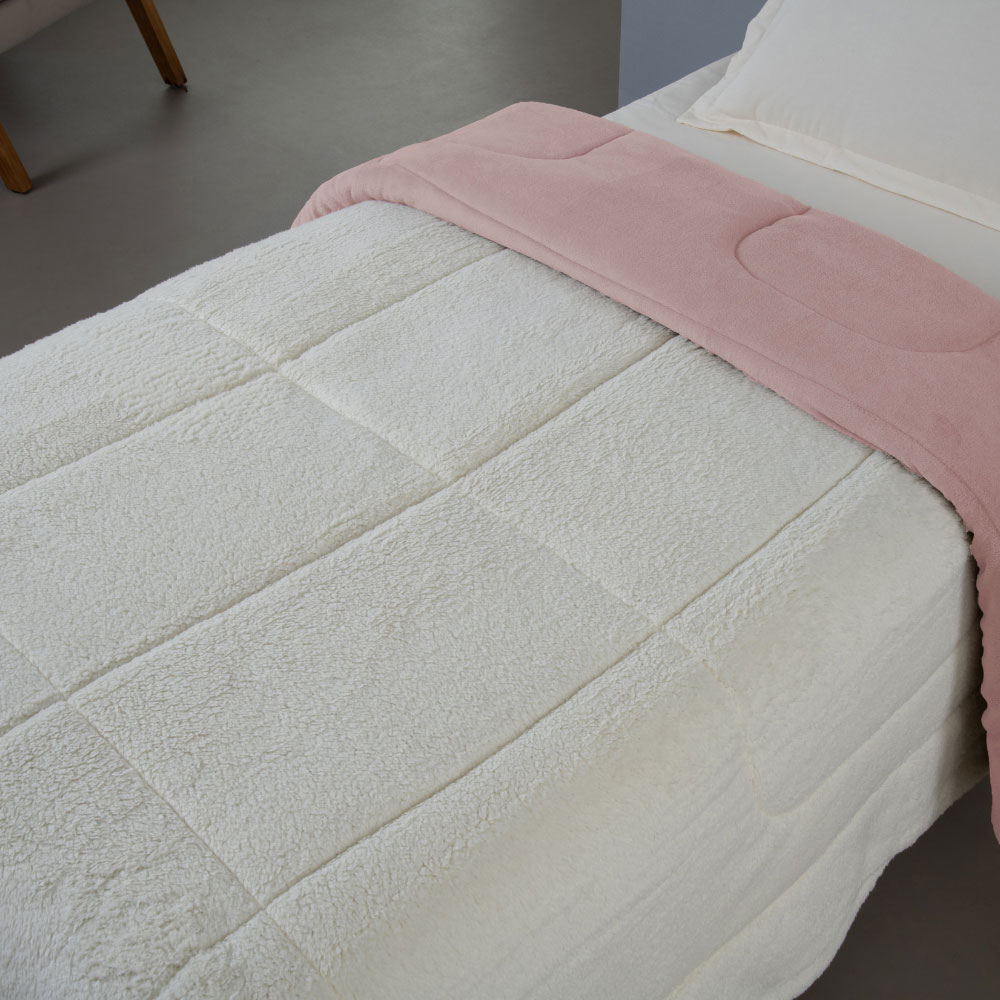 Coberdrom Soft Solteiro Dupla Face Sherpa Carneiro 230 x 170 cm Rosa