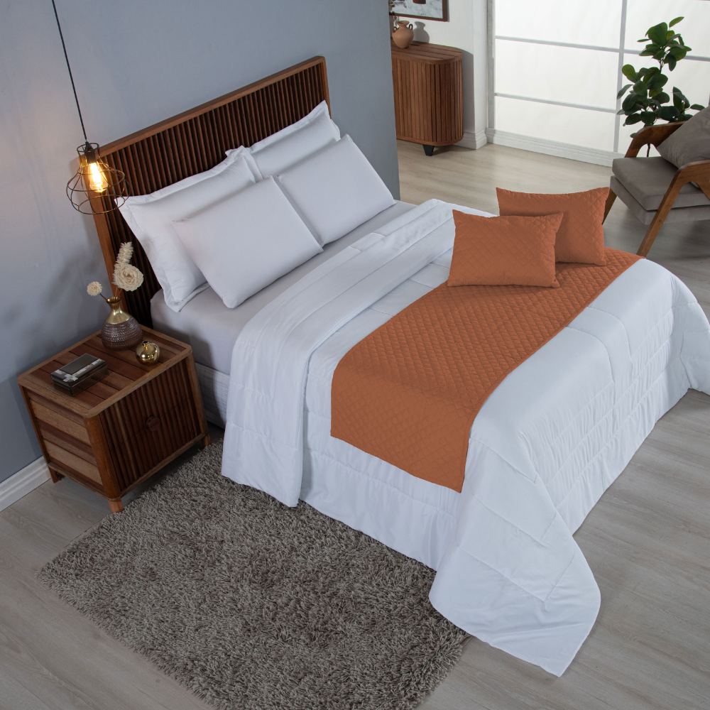 Kit Peseira King 5 Peças Microfibra Matelassê com Almofada Cheia Terracota